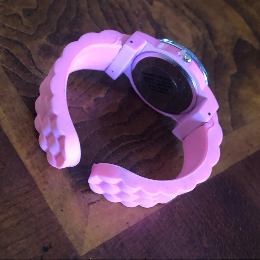Ladies Geneva bubblegum pink soft silicone cuff watch